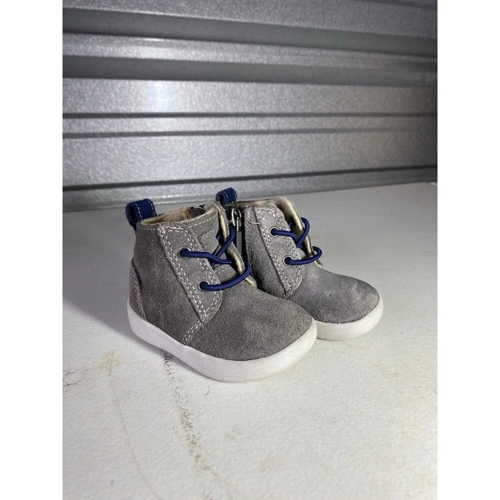 UGG Keelan Infant Baby Boots Size 0/1 Grey Suede Blue Laces 1017194I Shoes